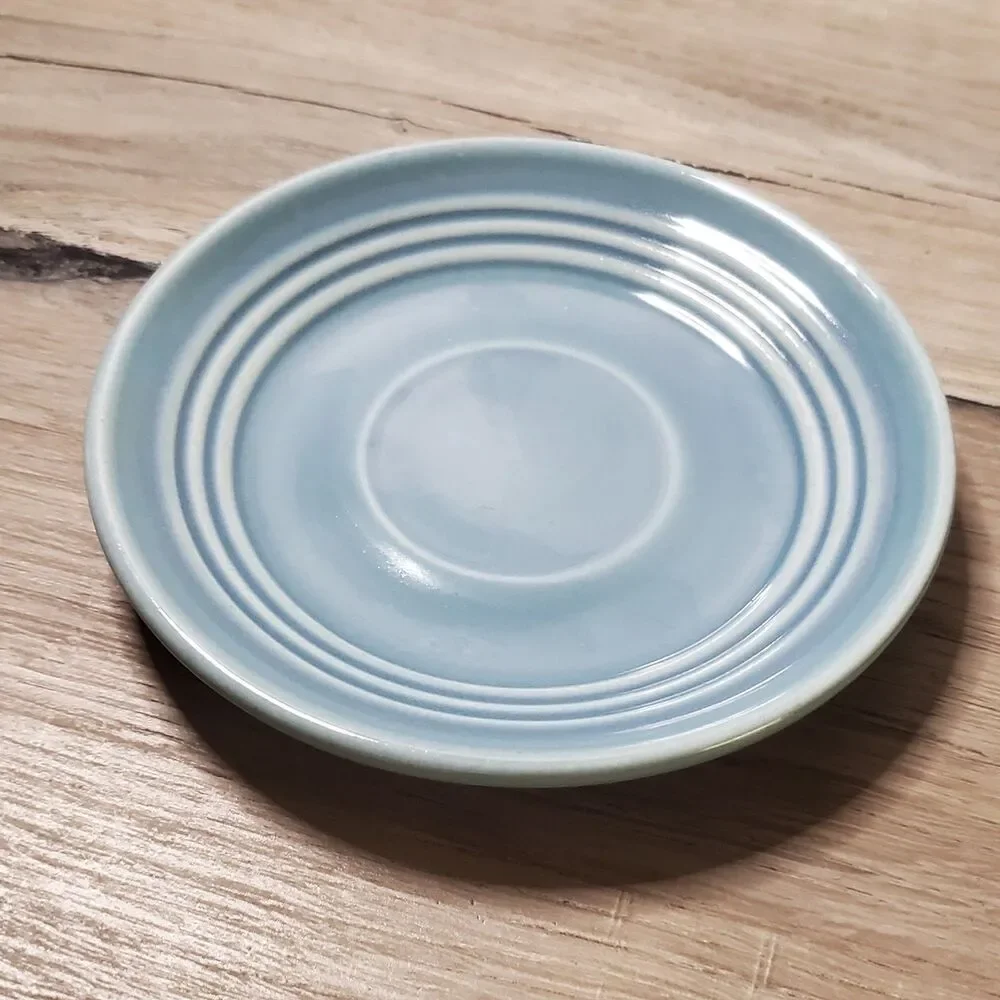 Set of 3 Genuine Vintage Bauer Pottery Ringware Saucers - Blue, Cobalt, Green